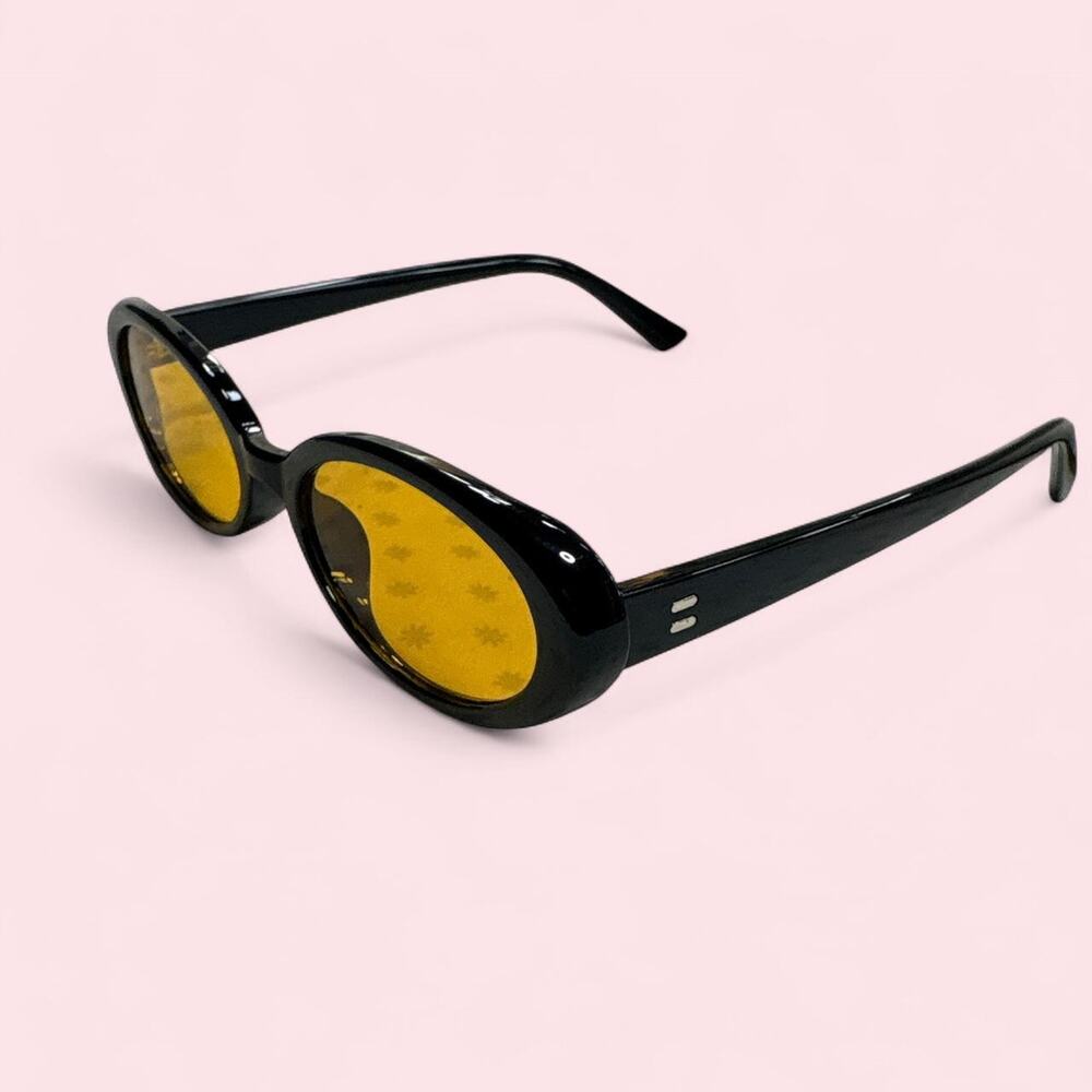 Vintage style oval sunglasses with yellow lens retro y2k mall goth